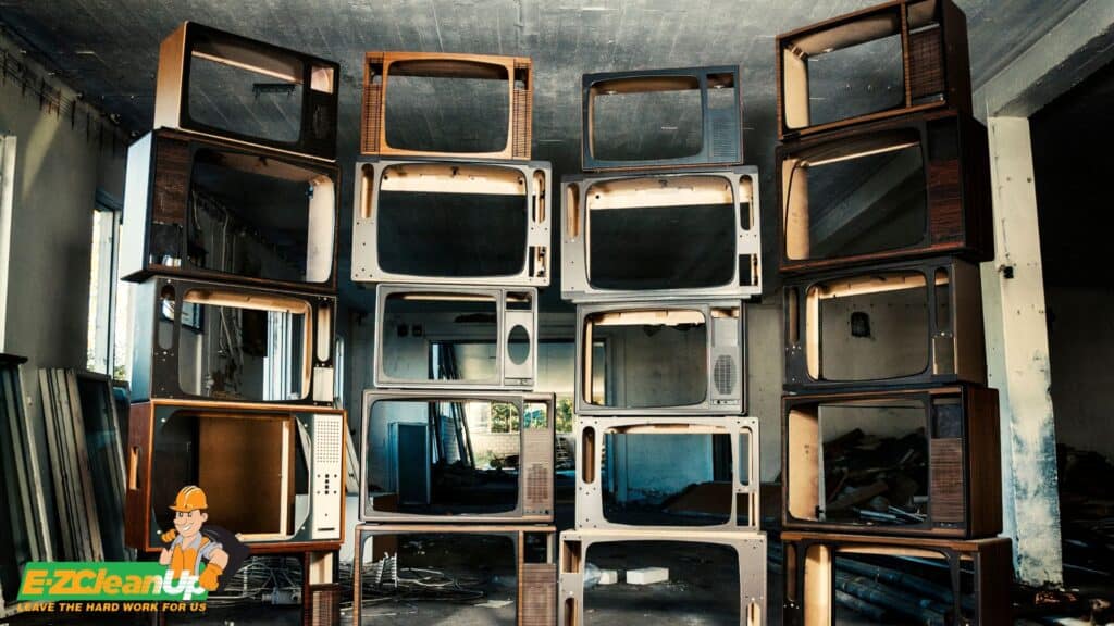broken tv at junk yard