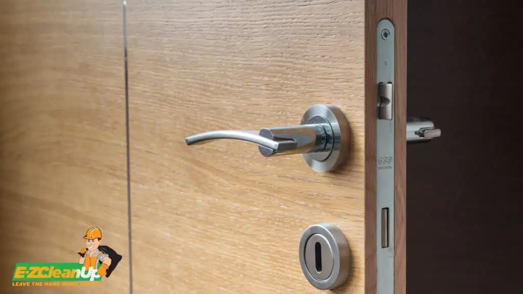 brown door with metal lock