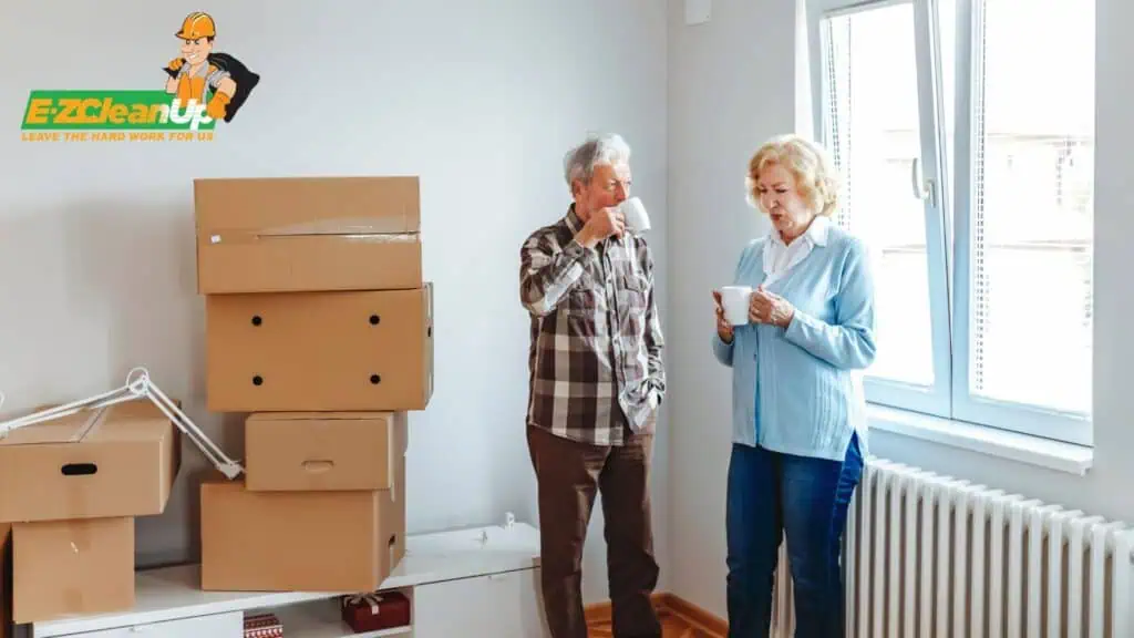 seniors having coffee while packing