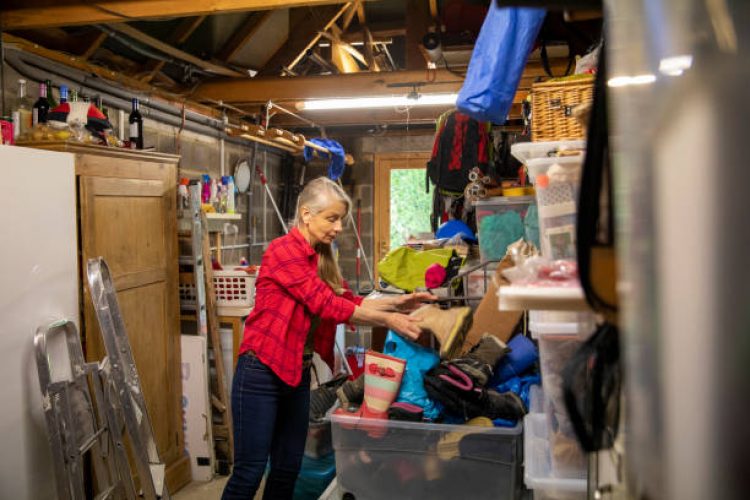 A mature woman sorting things out and having a clear out of things whilst in lockdown in the North East of England.