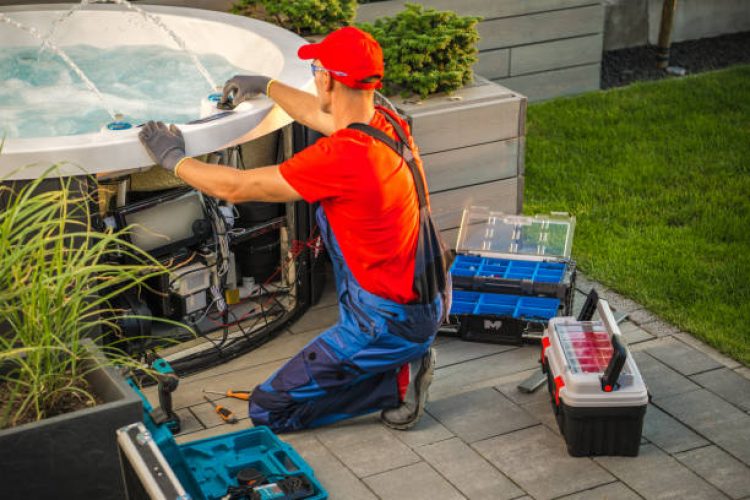 Garden Hot Tubs Servicing and Scheduled Maintenance Performed by Caucasian Professional SPA Technician