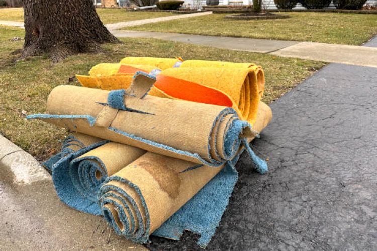 Carpet on curb waiting for garbage pick up